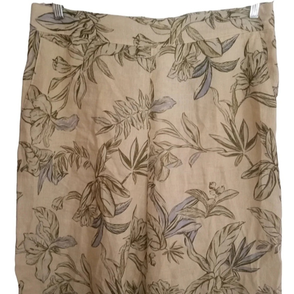 Tahari Floral Botanical Print Pull On Cropped Wide Leg 100% Linen Pants Size XL - Picture 2 of 6